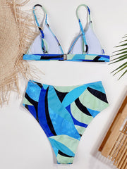 Spaghetti-Neck Color-Block Triangles High-Waisted Bikini Swimwear