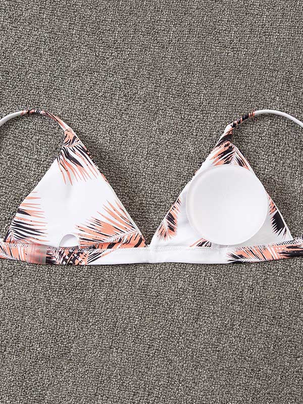 Bikini-Badeanzug mit Blumenmuster, Farbblock-Dreiecken und Schlitz 