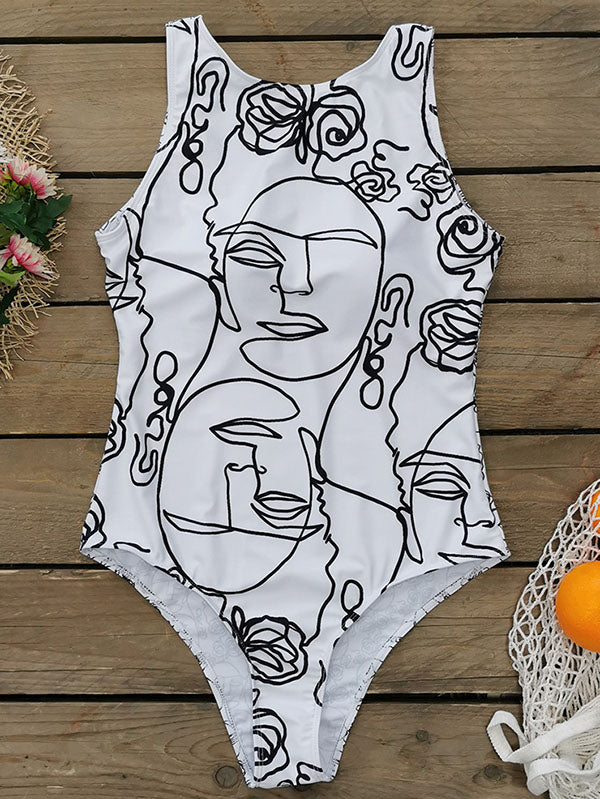 Abstract Printed Cartoon One-Piece Swimsuit