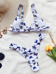 Floral-Print Triangles Split Bikini Swimsuit