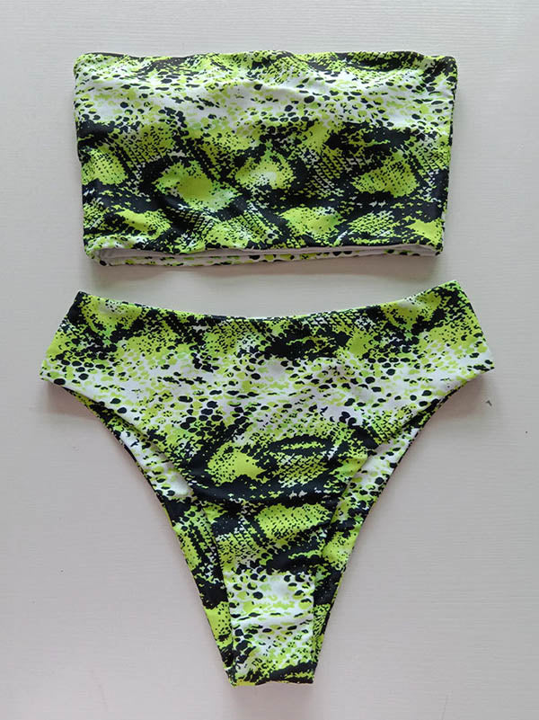 Snake-Print Backless Split Bikini Swimsuit