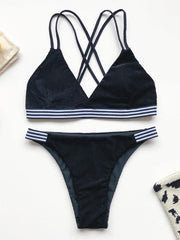 Corduroy Split-Joint Backless Split Bikini Swimsuit