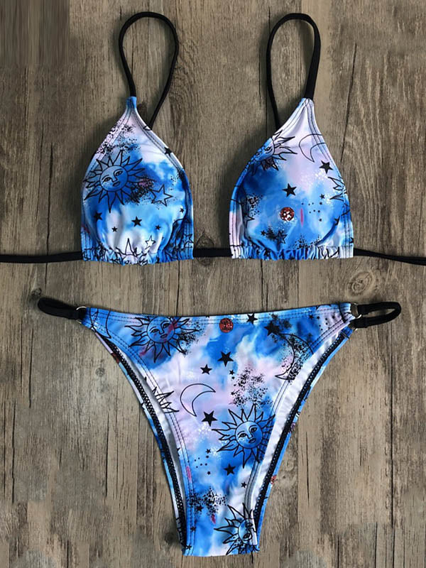 Sexy Floral Printed Triangles Bandage Bikini Swimsuit