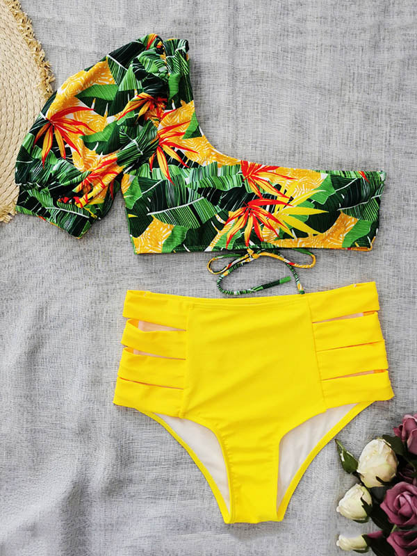 Long-Sleeves Floral Print Bikini Swimsuit