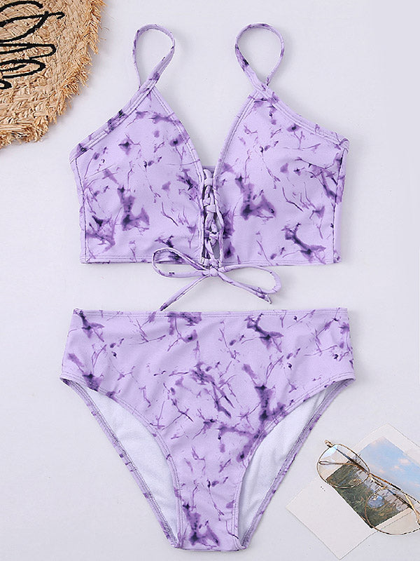 Tie-Dyed Printed Bandage Split Bikini Swimsuit