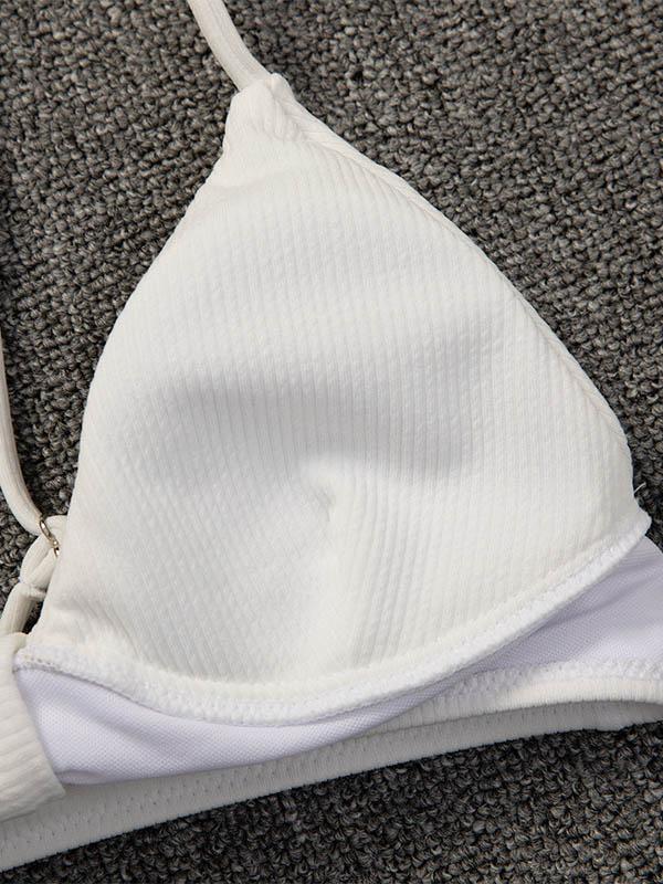 Solid Color Knotted Split Bikini Swimsuit