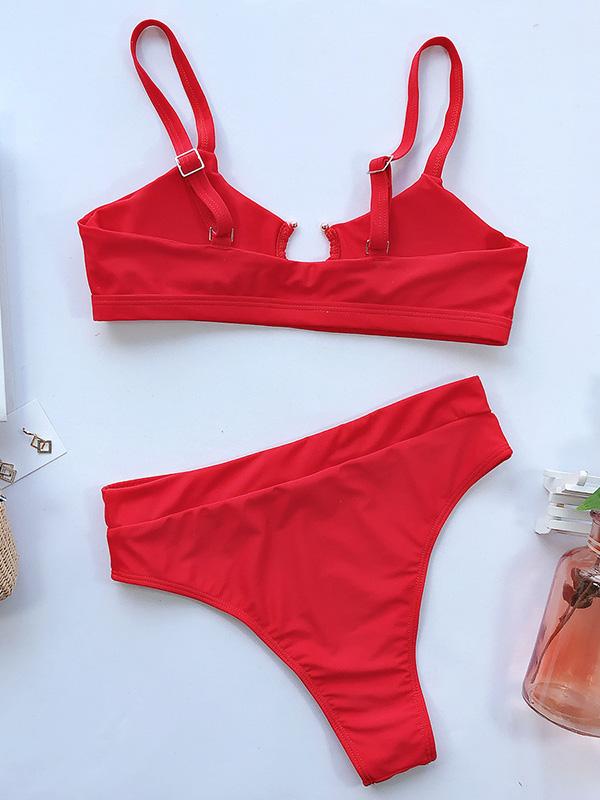 Gorgeous Embellished Hollow Split Bikini Swimsuit