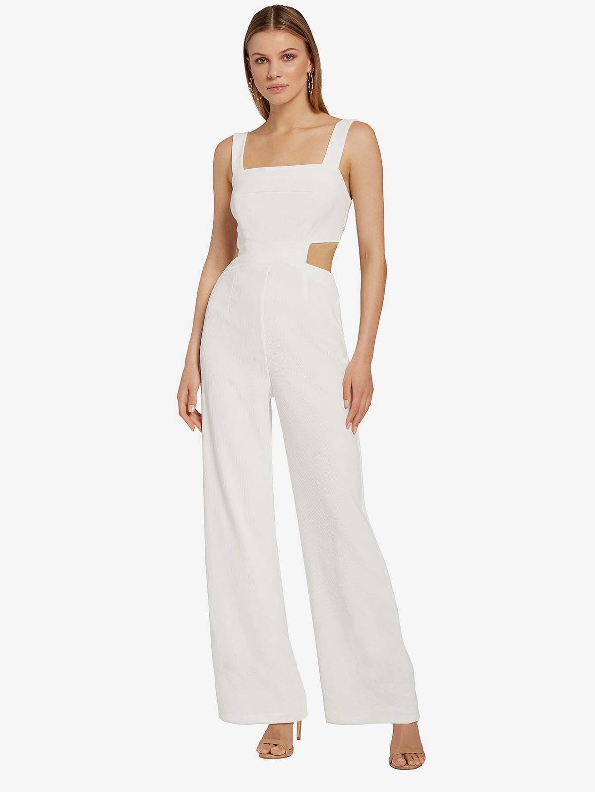 Jumpsuit mit seitlichen Cut-Outs, quadratischem Ausschnitt, ärmellos, weites Bein, einteiliges Outfit 