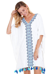 Printed Batwing Sleeves Tasseled Cover-up