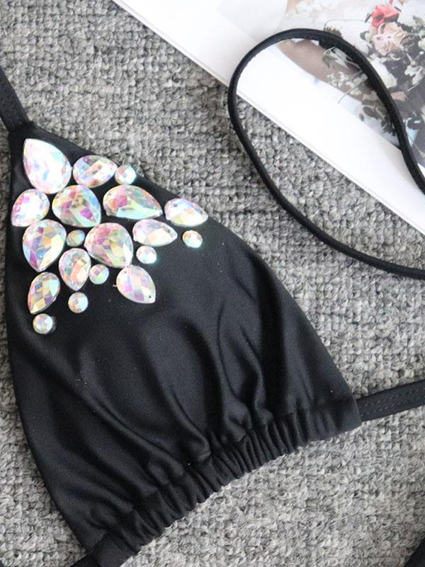 Sexy Gorgeous Embellished Triangles Split Bikini Swimsuit