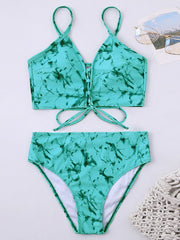 Tie-Dyed Printed Bandage Split Bikini Swimsuit