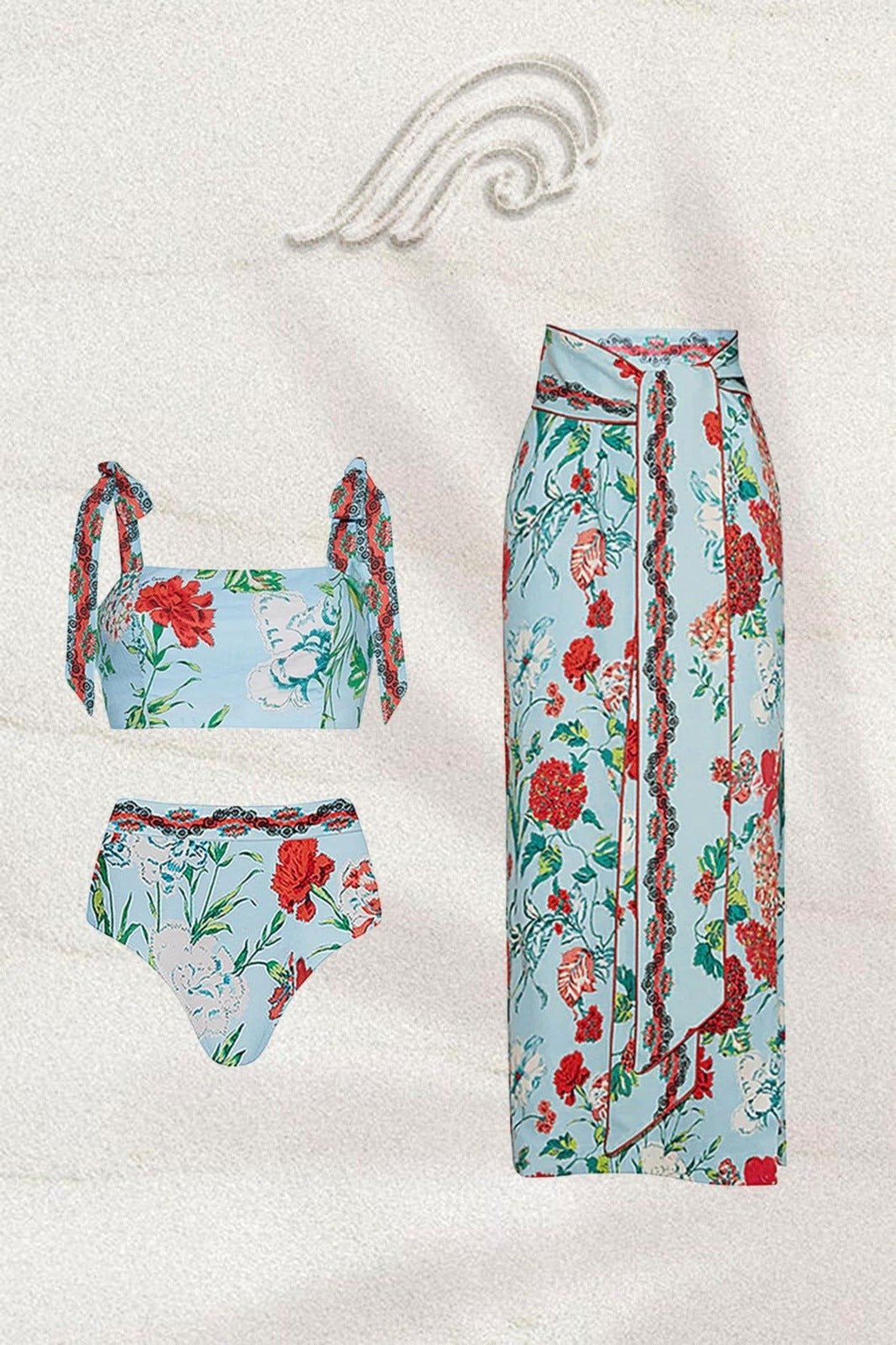 Eartha Printed Strap Three-pieces Swim Set