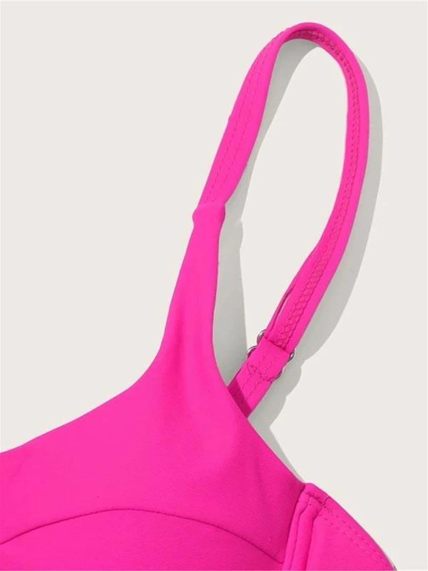 Solid Color Spaghetti-Neck Underwired Split Bikini Swimsuit