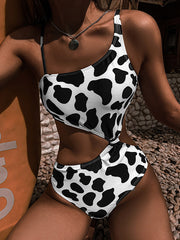 Monokini Sleeveless Black Printed Padded One-Piece Swimwear