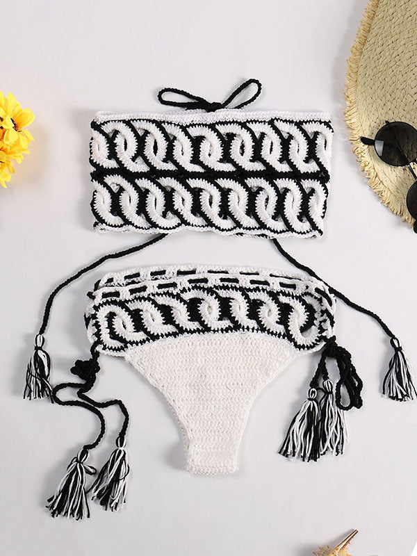 Sexy Crochetgo Bandeau Hohl Bikini Bademode 