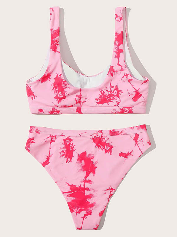 Blooming Gradient U-Neck Split Bikini Swimsuit