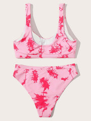 Blooming Gradient U-Neck Split Bikini Swimsuit