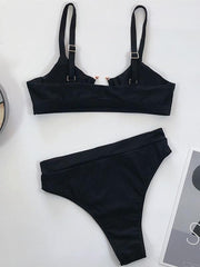 Gorgeous Embellished Hollow Split Bikini Swimsuit