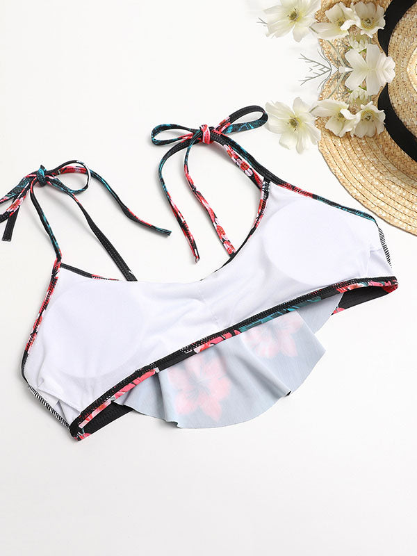 Spaghetti-Neck Floral Bralette Tie Side Bikini Swimwear