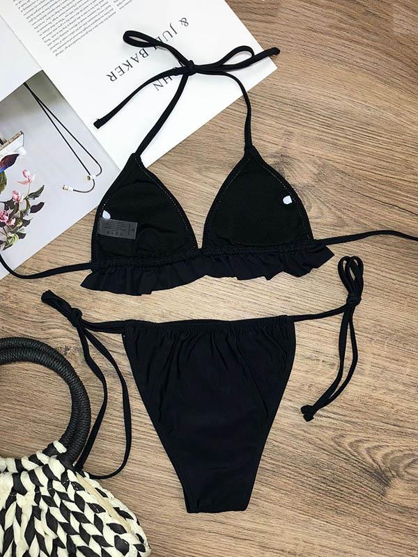 Sexy Triangles Bandage Split Bikini Swimsuit