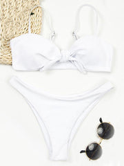 Knotted Embellishedd Bandeau Split Bikini Swimsuit