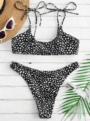 Polka-Dot Print Bandage Split Bikini Swimsuit