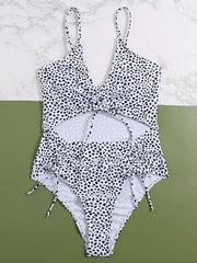 Polka-Dot Printed Bandage Hollow One-Piece Swimwear