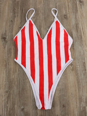 Sexy Striped Spaghetti-Neck One-Piece Bikini Swimsuit