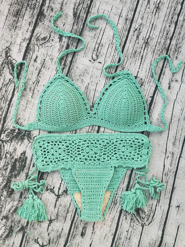 Crochetgo – Bikini-Badeanzug mit Schlitz und hohlen Dreiecken 