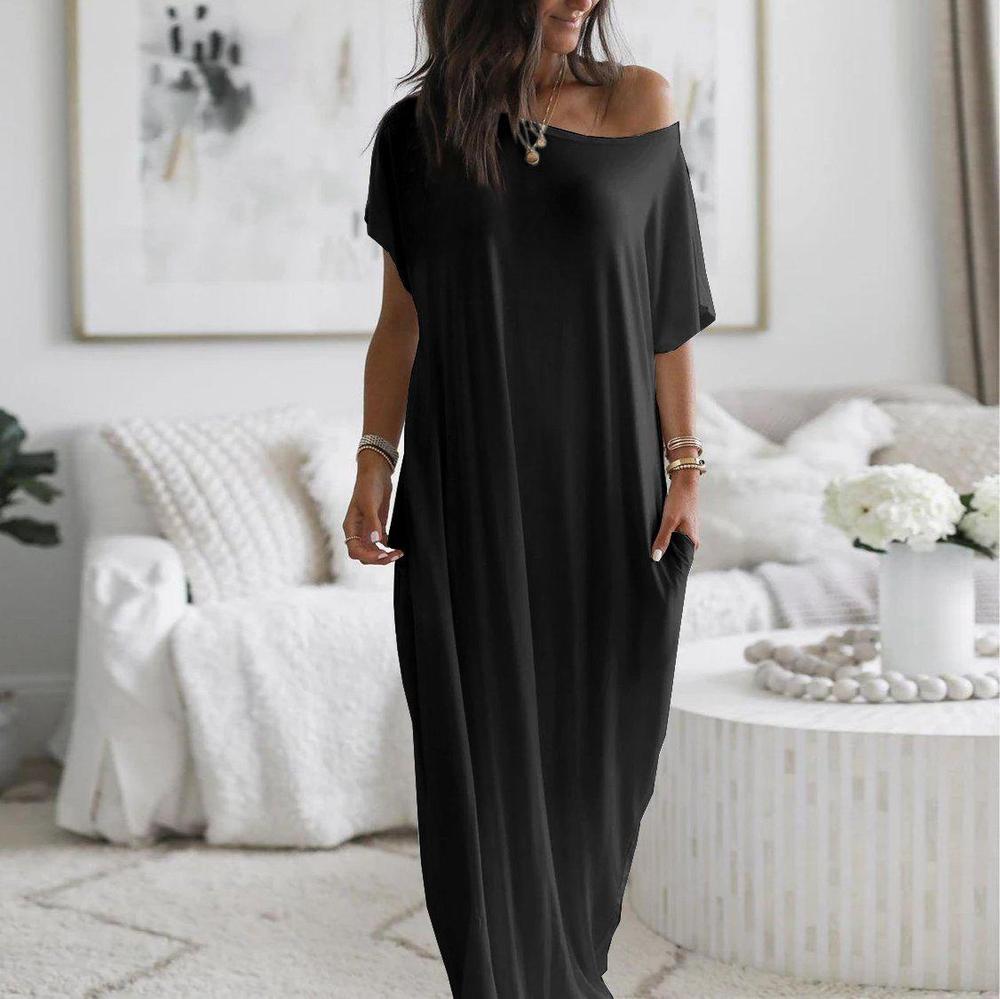 Elegant Short Sleeve Ultra Soft Split Flowing Basic Maxi Dress