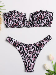 Sexy Bandeau-Bikini-Badeanzug mit Schlitz und Leopardenmuster 