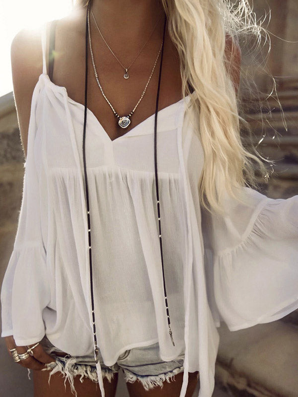 Sexy Spaghetti-neck Flared Sleeves Cover-up Swimwear