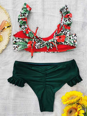 Floral Printed Falbala Bikini Swimsuit