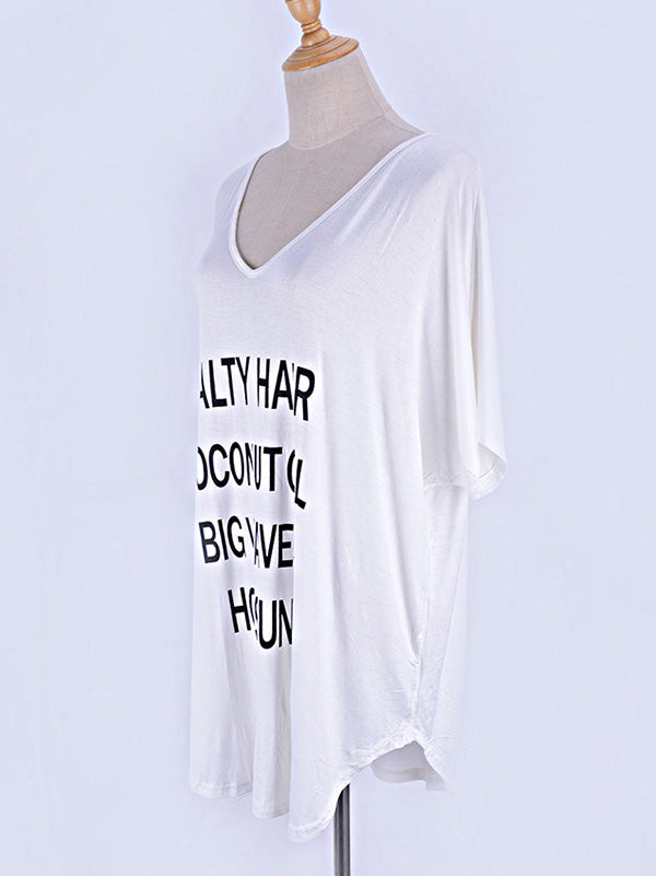 Letter Printing Bat Sleeve Loose Cover-Ups Tops