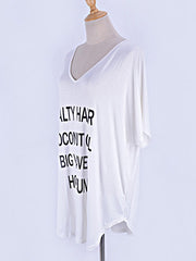 Letter Printing Bat Sleeve Loose Cover-Ups Tops