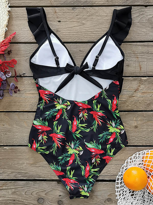 Sleeveless Split-Joint Knotted One-Piece Swimwear