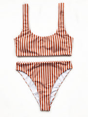 Striped Printed Square-Neck Split Bikini Swimsuit