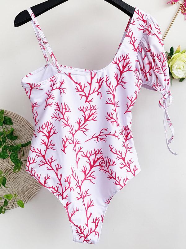 Asymmetric One-Shoulder Floral-Print One-Piece Swimwear