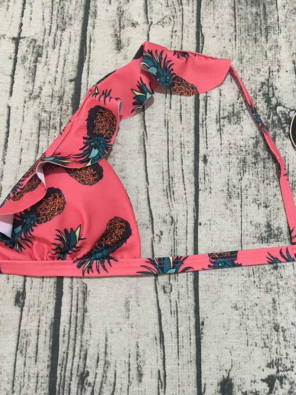 Falbala-Bikini-Badeanzug mit Schlitz und Blumenmuster 