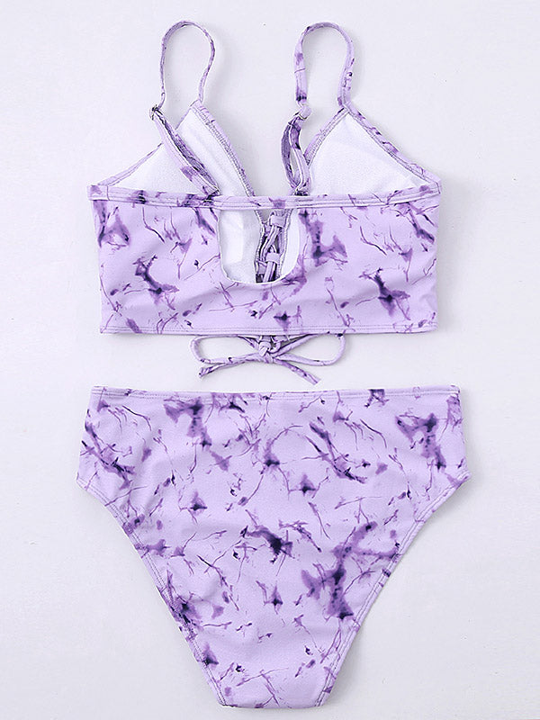 Tie-Dyed Printed Bandage Split Bikini Swimsuit