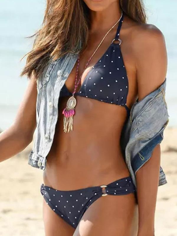 Polka-Dot Triangles Bandage Split Bikini Swimsuit