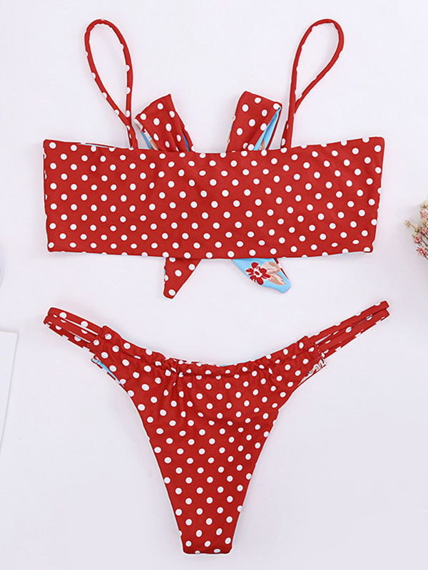 Bandeau-Bikini mit Spaghetti-Ausschnitt und Polka Dot 