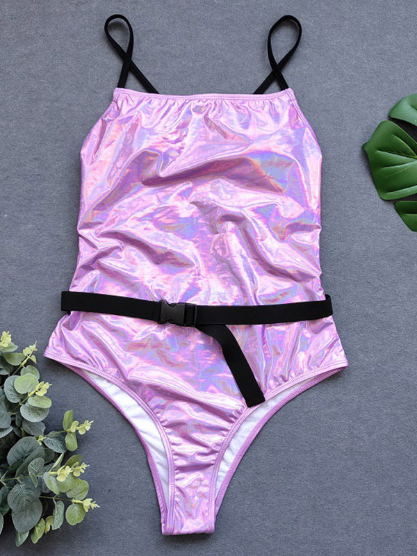 Sequined Split-Joint Sexy Tight One-Piece Swimwear