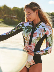 Printed Long Sleeve Zipper Wetsuit Swimsuit