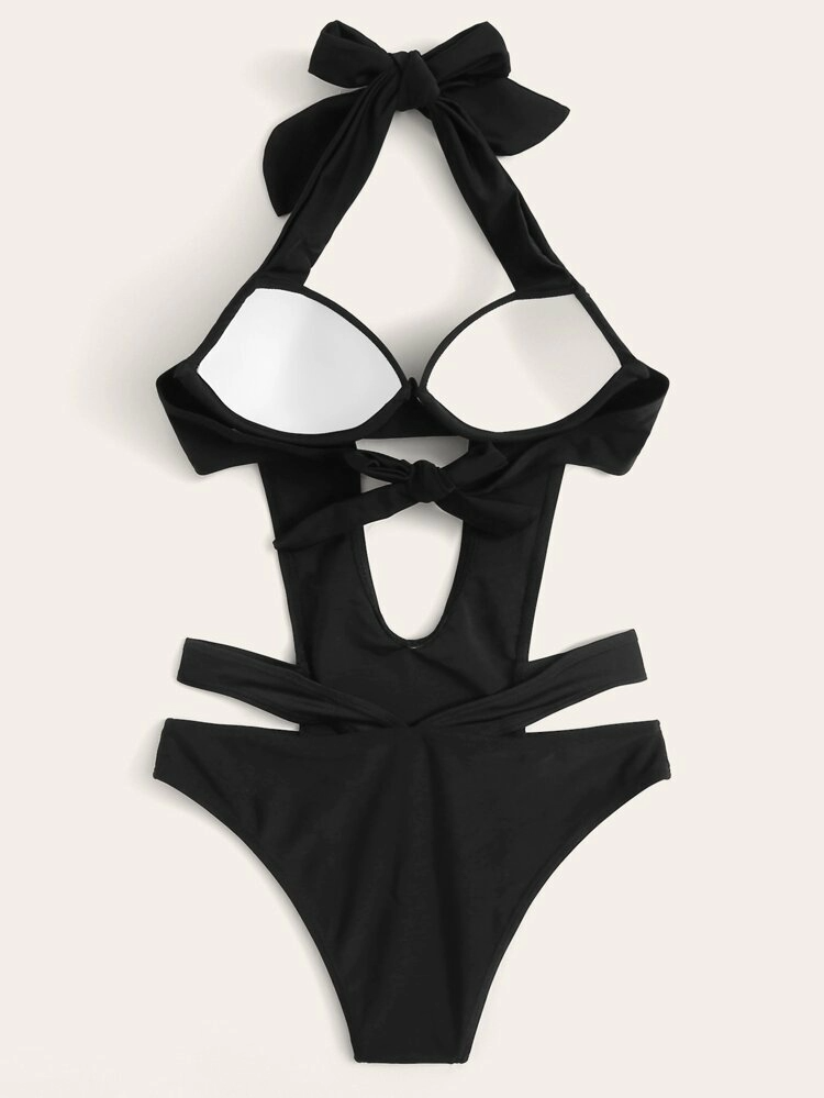 Sexy Bandage Hollow Underwired Split Bikini Swimsuit