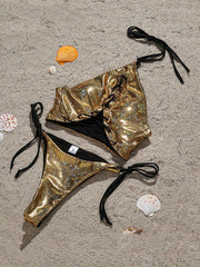 Halterneck Bandage Sequined Sexy Bikini Swimwear