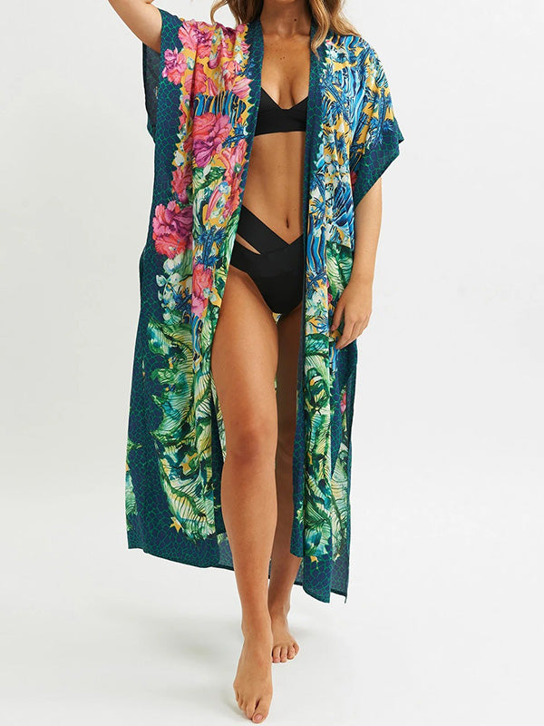 Floral-Print Belted Knotted Tunicshang Cover-Ups Tops