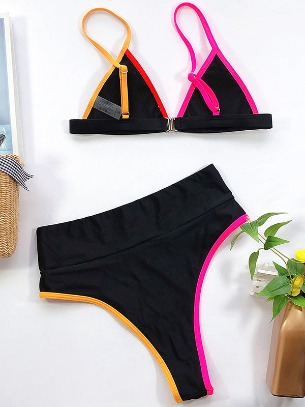 Contrast Color Split-Joint Triangles Empire Split Bikini Swimsuit