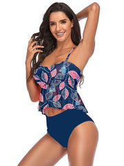 Falbala Folral-Printed High-Waisted Bikinis Swimsuit