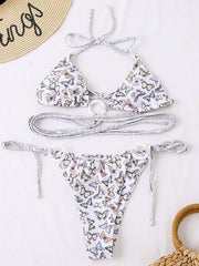 Butterflies Print Triangles Split-Joint Bandage Bikini Swimwear